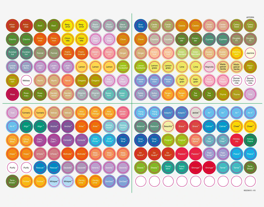 Étiquettes autocollantes pour bouchons d'huiles essentielles doTERRA, 1 feuille