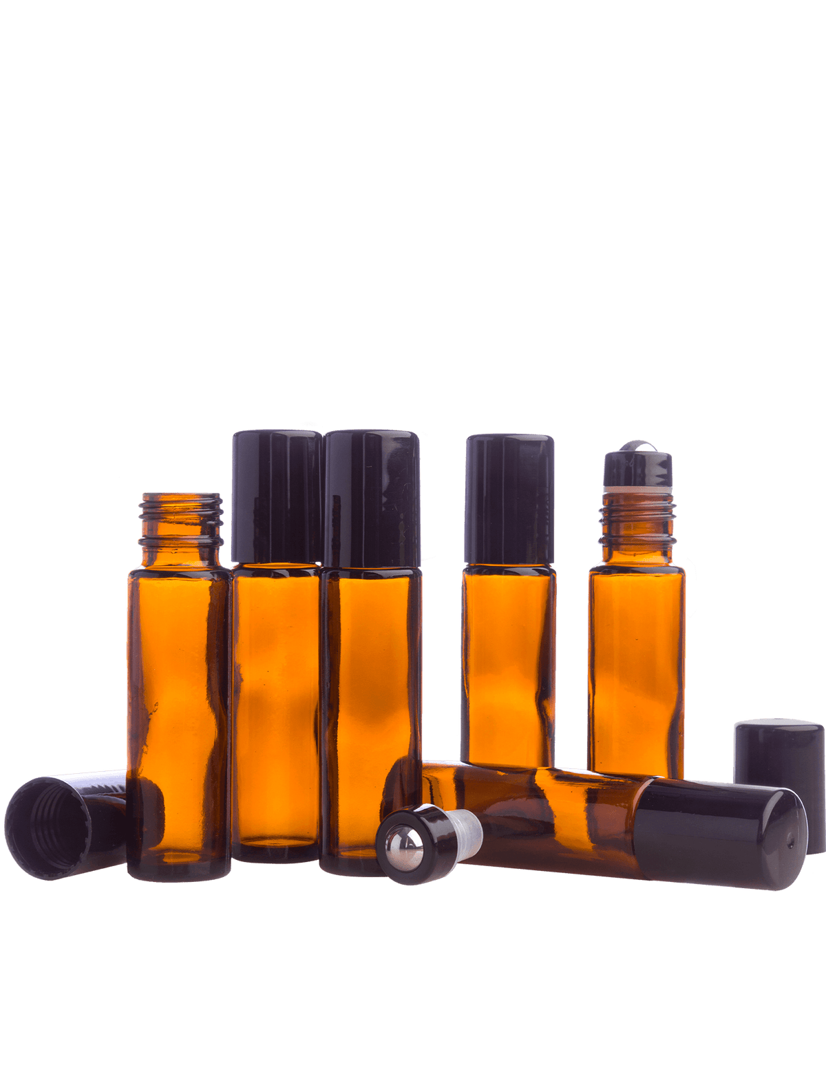 6 flacons roll-on ambrés 10 ml dōTERRA avec bille en acier et bouchon noir