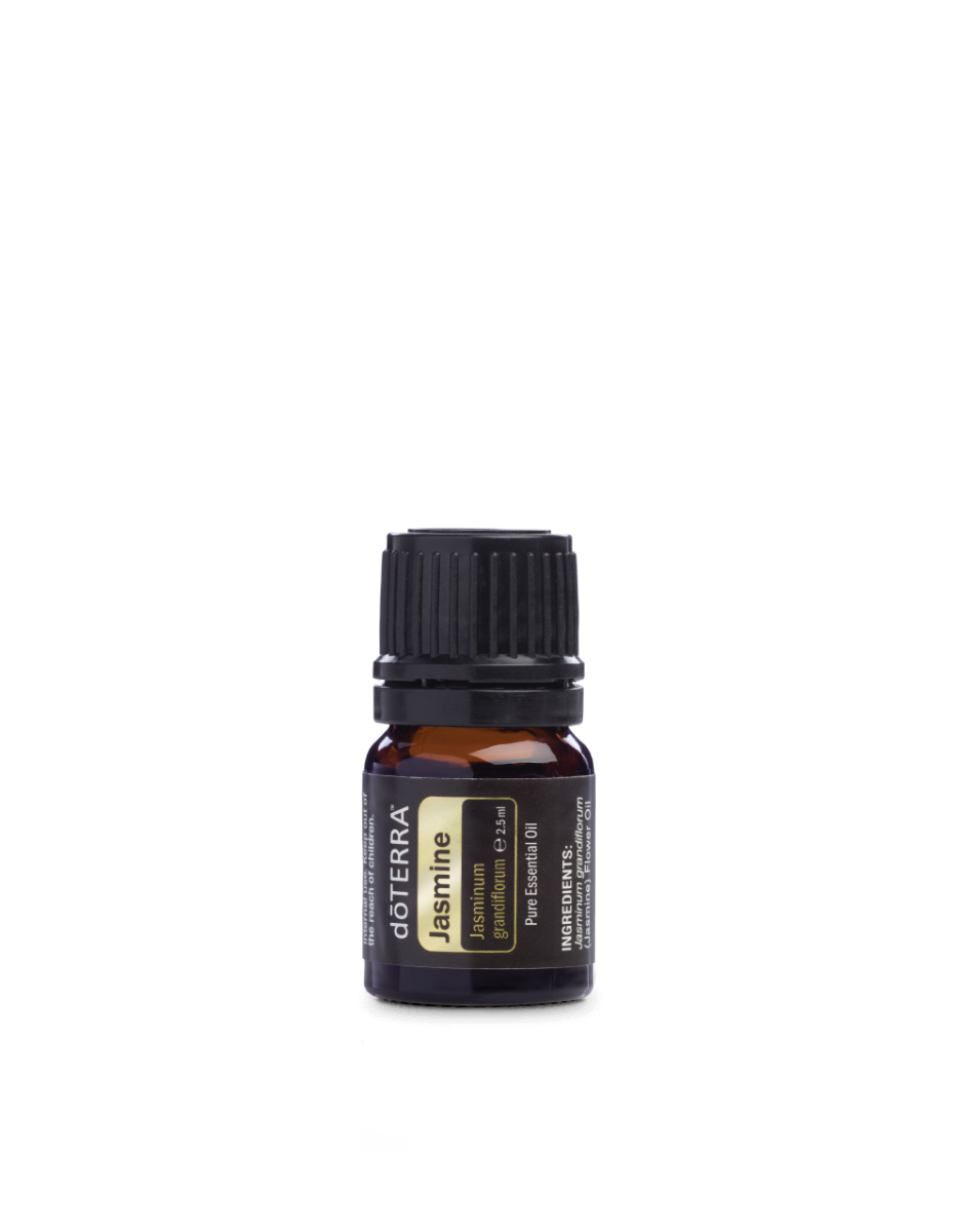 Flacon d'huile essentielle de Jasmin dōTERRA 2,5 ml sur fond blanc