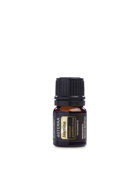 Flacon d'huile essentielle de Jasmin dōTERRA 2,5 ml sur fond blanc